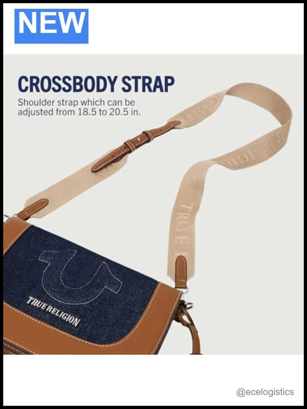 True Religion Denim Raised Horseshoe Crossbody Flap Bag with Adjustable Strap